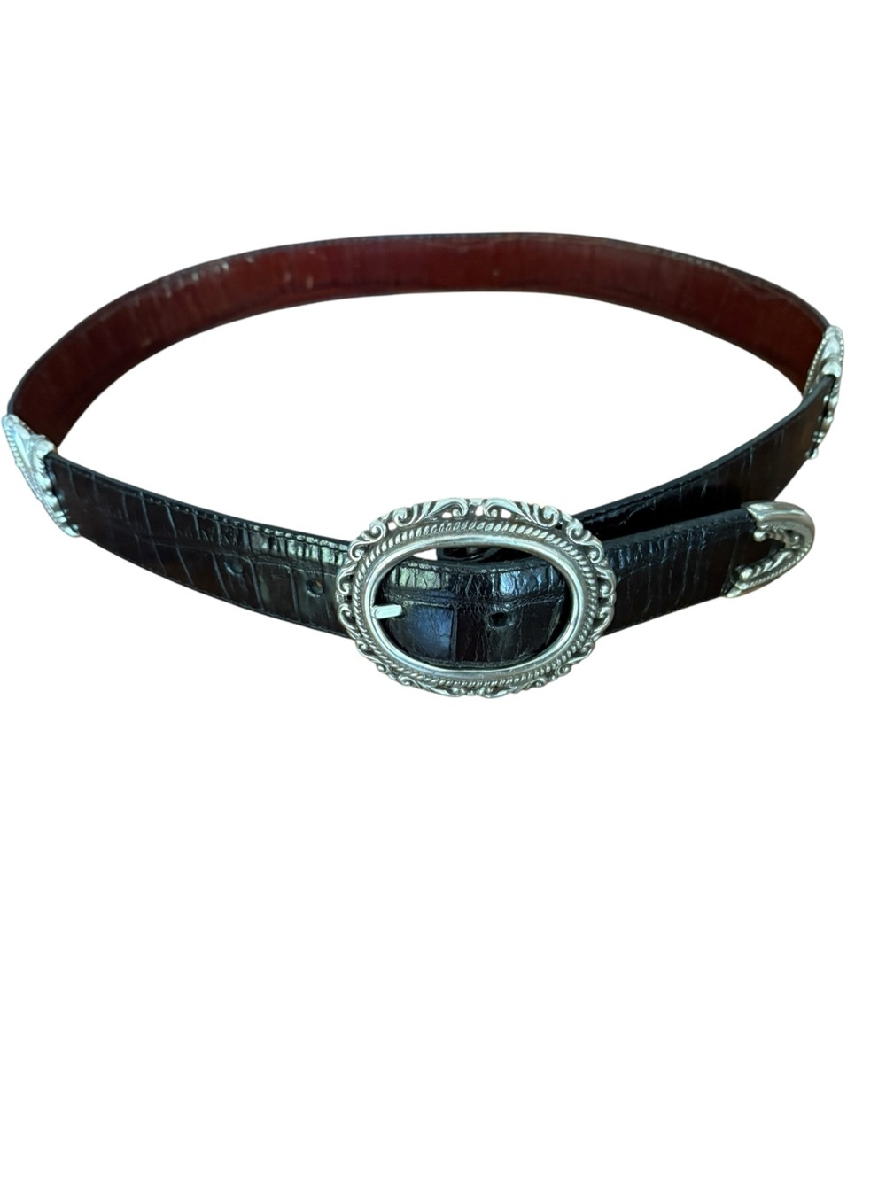 Brighton Reversible Leather Belt Croc Embossed Western Silver Hardware Sz M